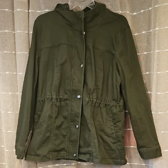 Market & Spruce Green Utility Jacket with Hood and Drawstring Waist - Picture 1 of 6